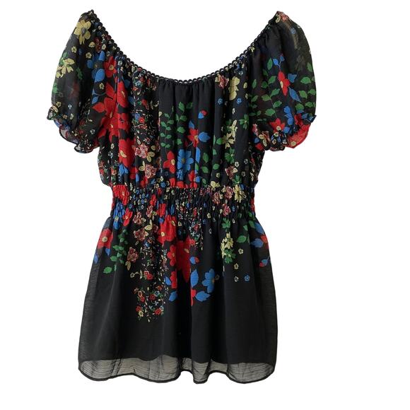 Studio 1940‎ Dark Floral Blouse Women L Black Red Smocked Cottagecore Whimsigoth - Picture 2 of 9